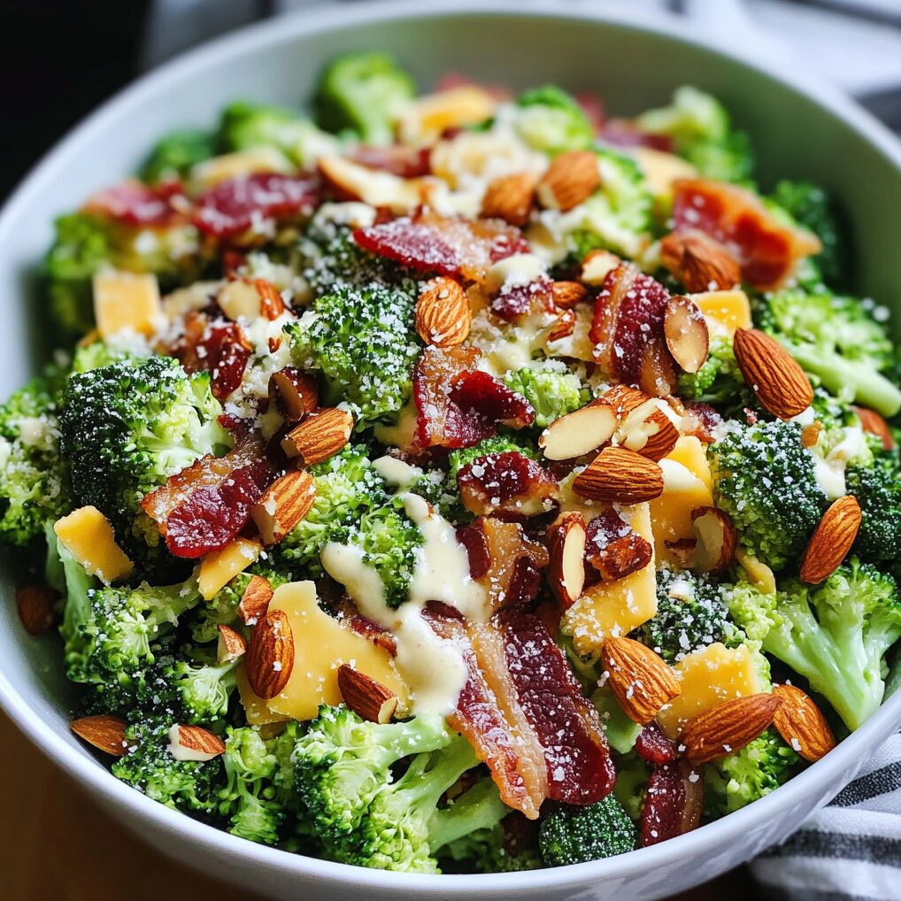 Broccoli Salad with Bacon, Almonds, and Cheddar
