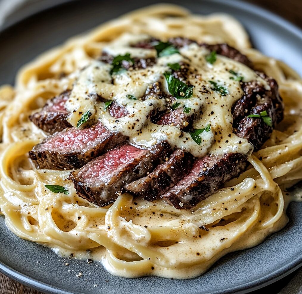 Savory Steak Gorgonzola Alfredo with Creamy Parmesan Sauce