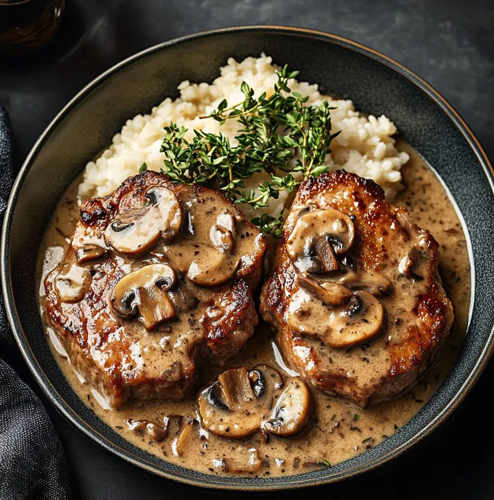 Slow Cooker Pork Chops with Creamy Mushroom Gravy