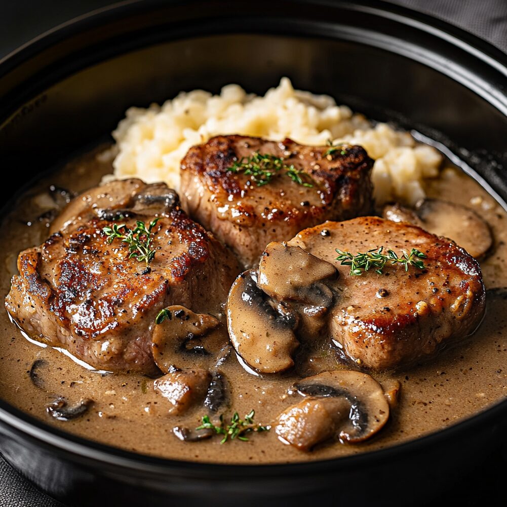 Slow Cooker Pork Chops with Creamy Mushroom Gravy