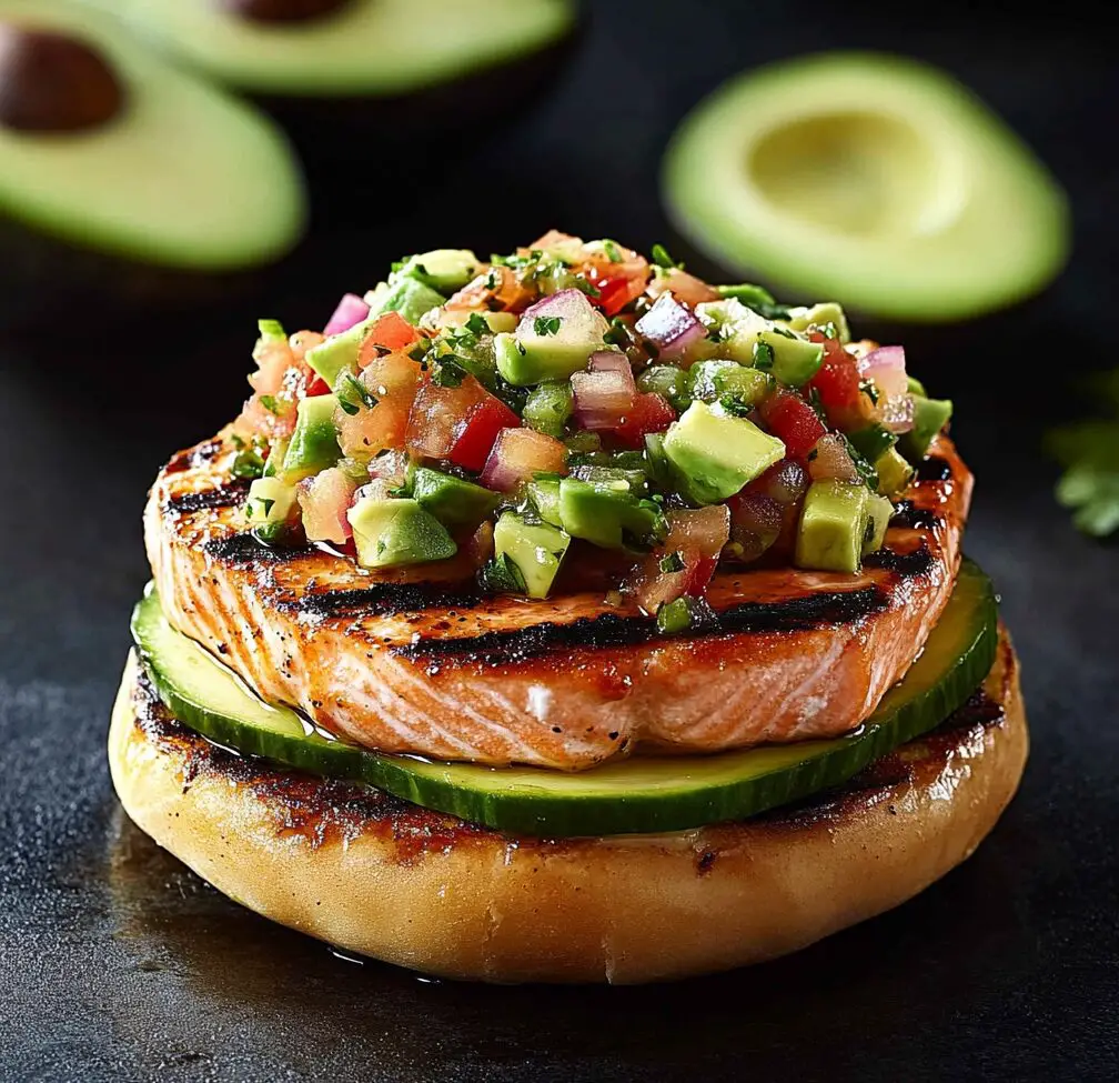 Grilled Salmon Burgers with Avocado Salsa