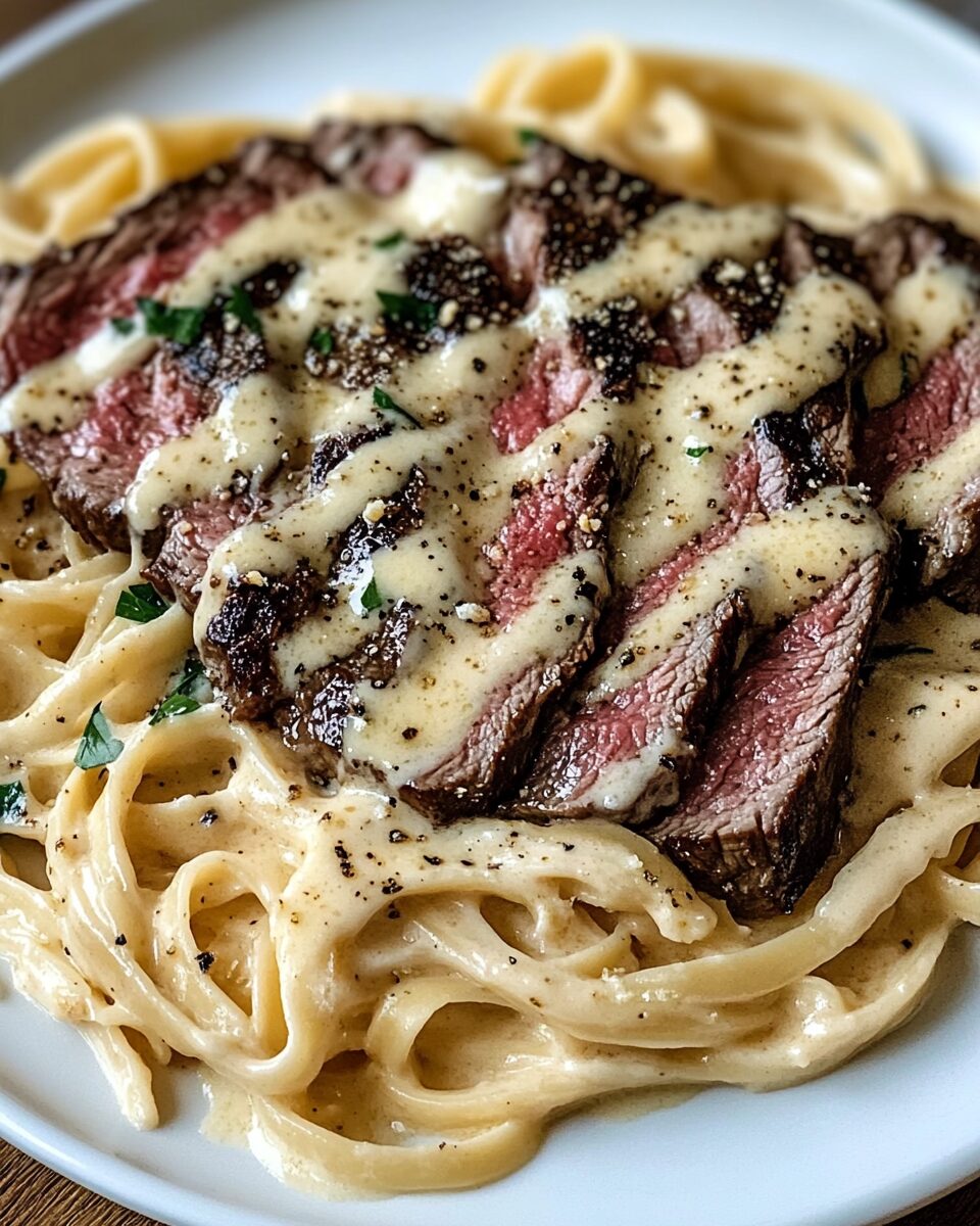 Savory Steak Gorgonzola Alfredo with Creamy Parmesan Sauce - Recipessin