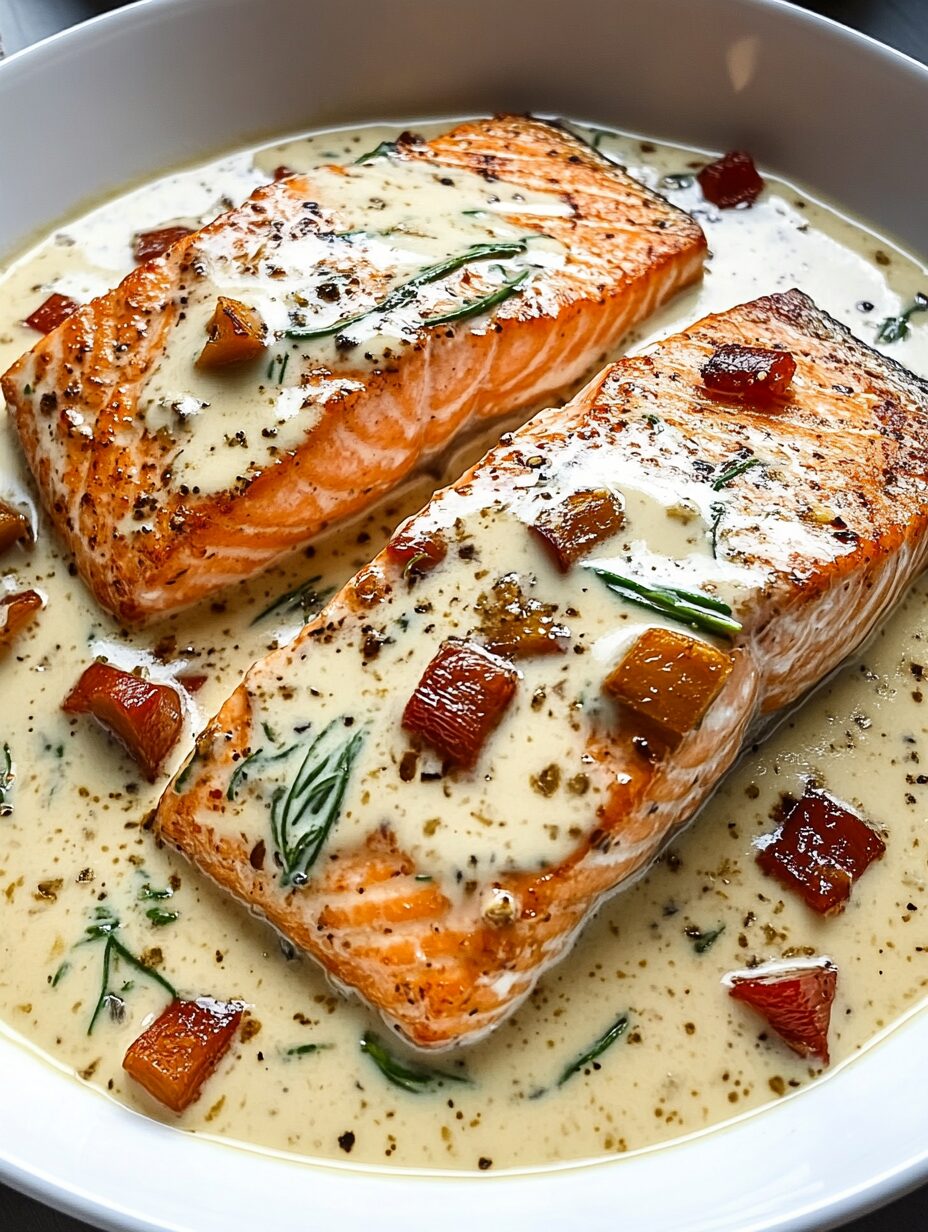 Tuscan Salmon with Parmesan Cream Sauce