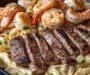 Steak and Shrimp Alfredo Pasta