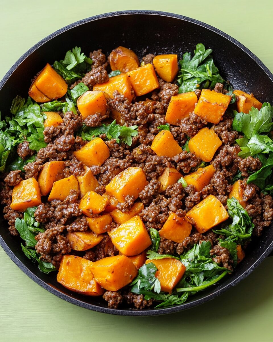 Ground Beef and Sweet Potatoes Skillet