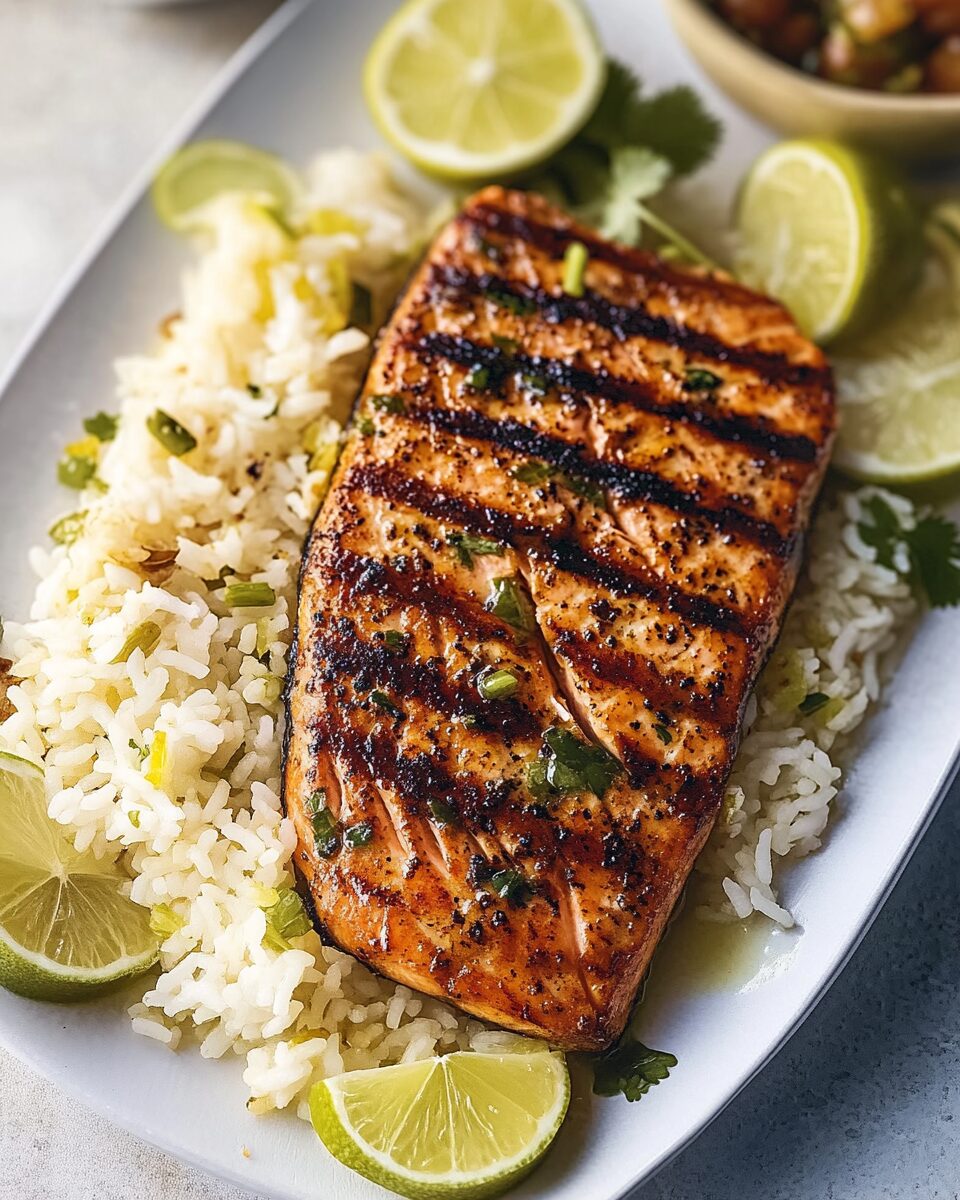 Trini Grilled Salmon with Cilantro Lime Rice