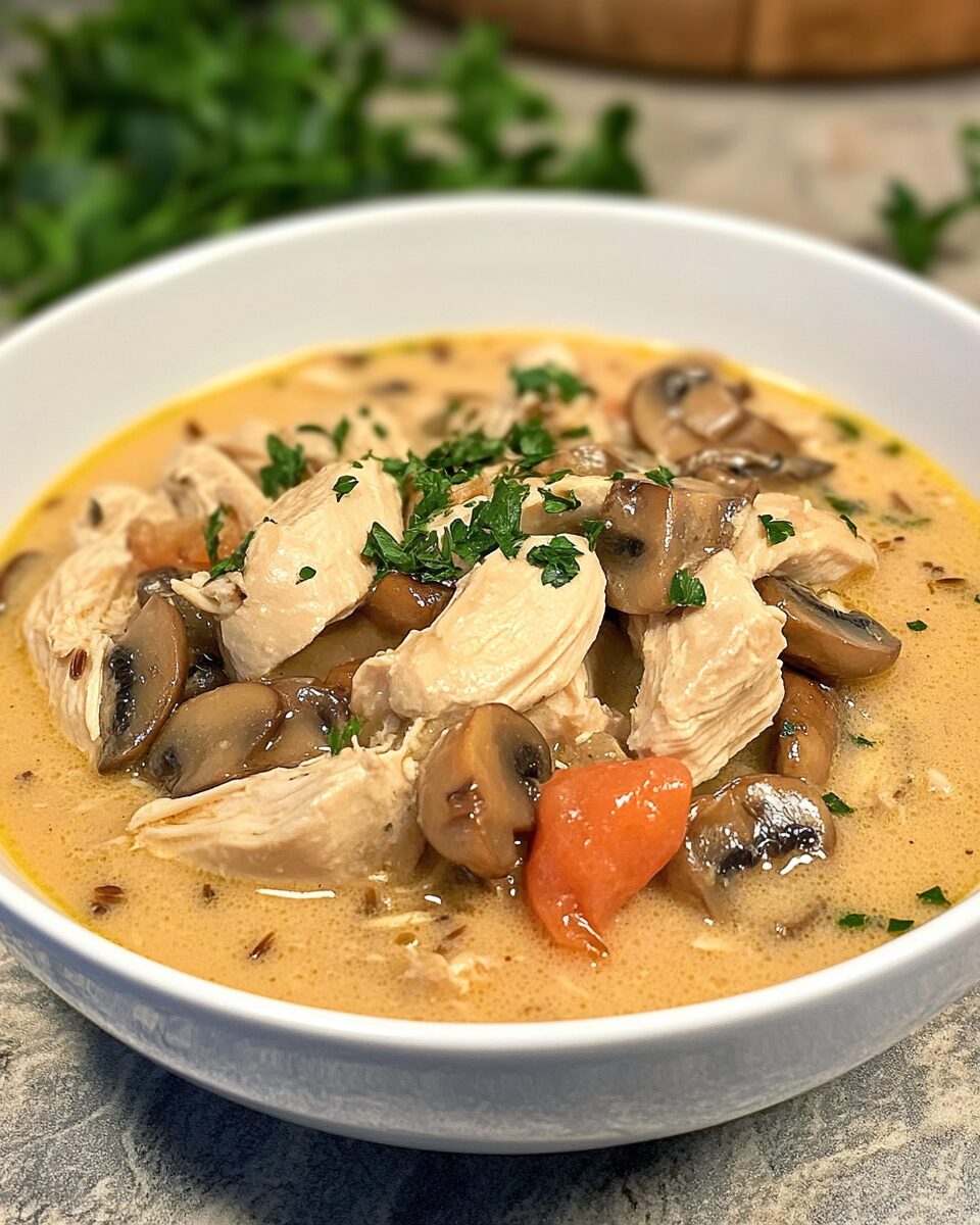 Creamy Chicken, Mushroom, and Wild Rice Soup