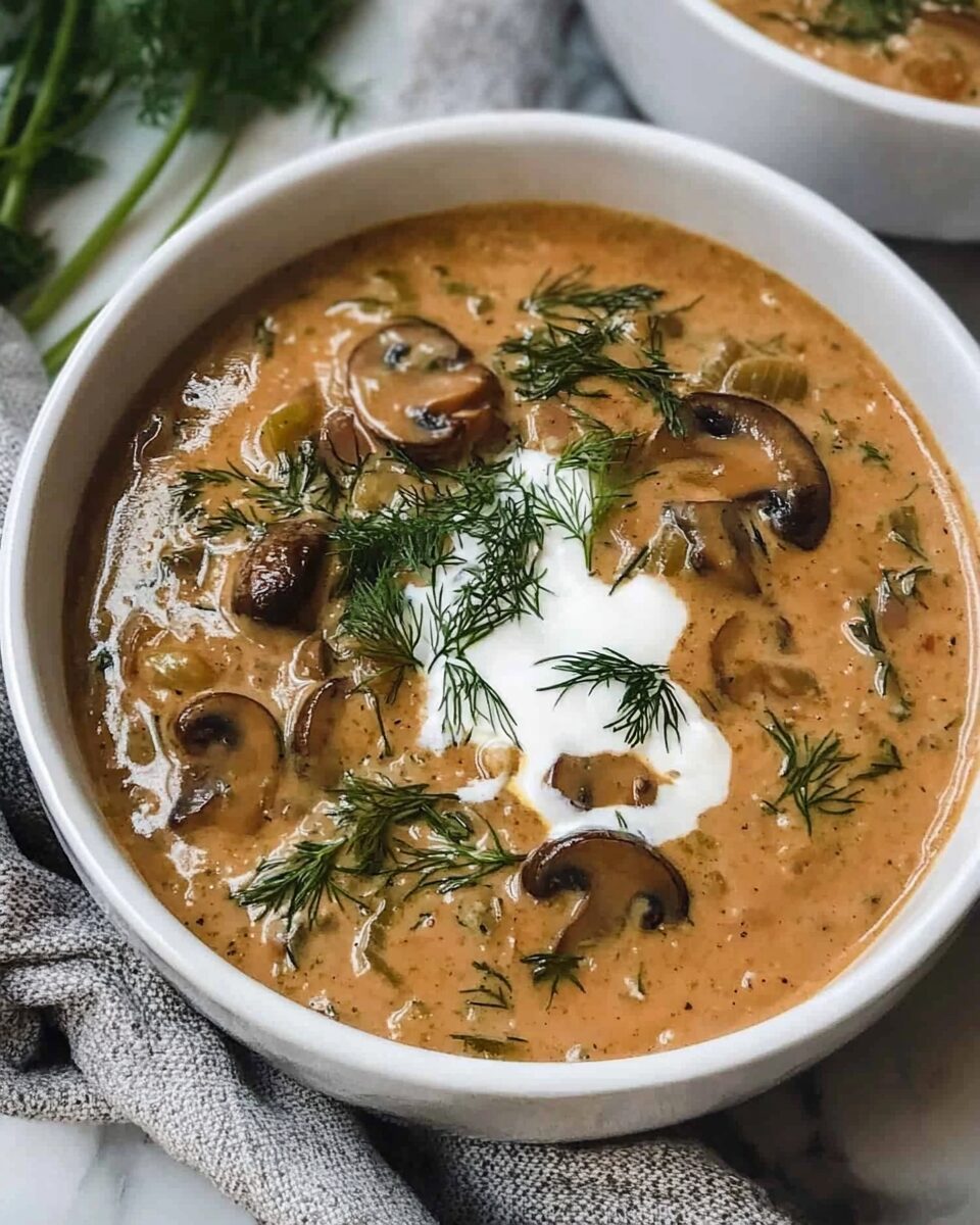 Creamy Hungarian Mushroom Soup with Dill and Sour Cream
