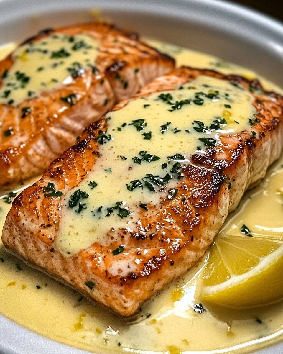 Baked Salmon with Lemon Butter Cream Sauce