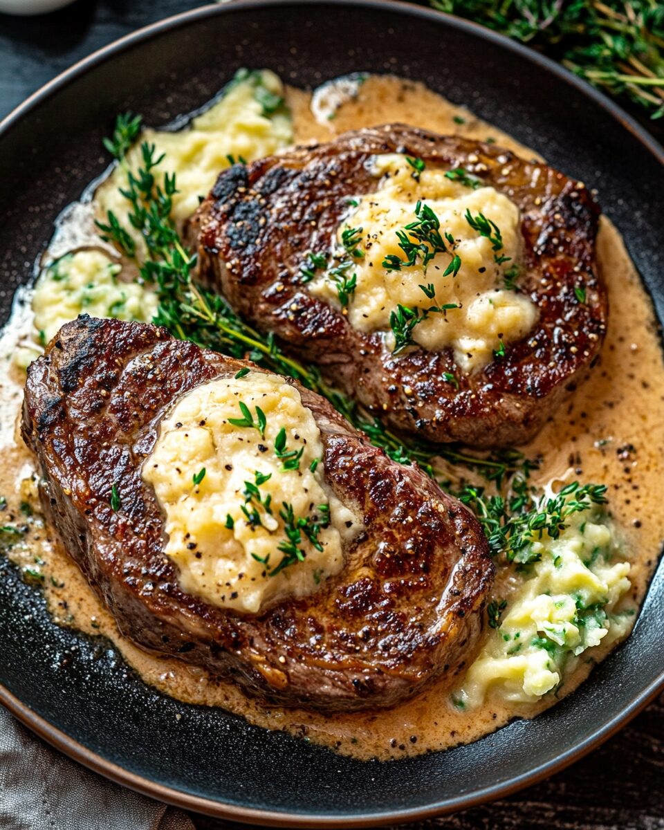 Garlic Irish Steaks with Whiskey Cream and Colcannon