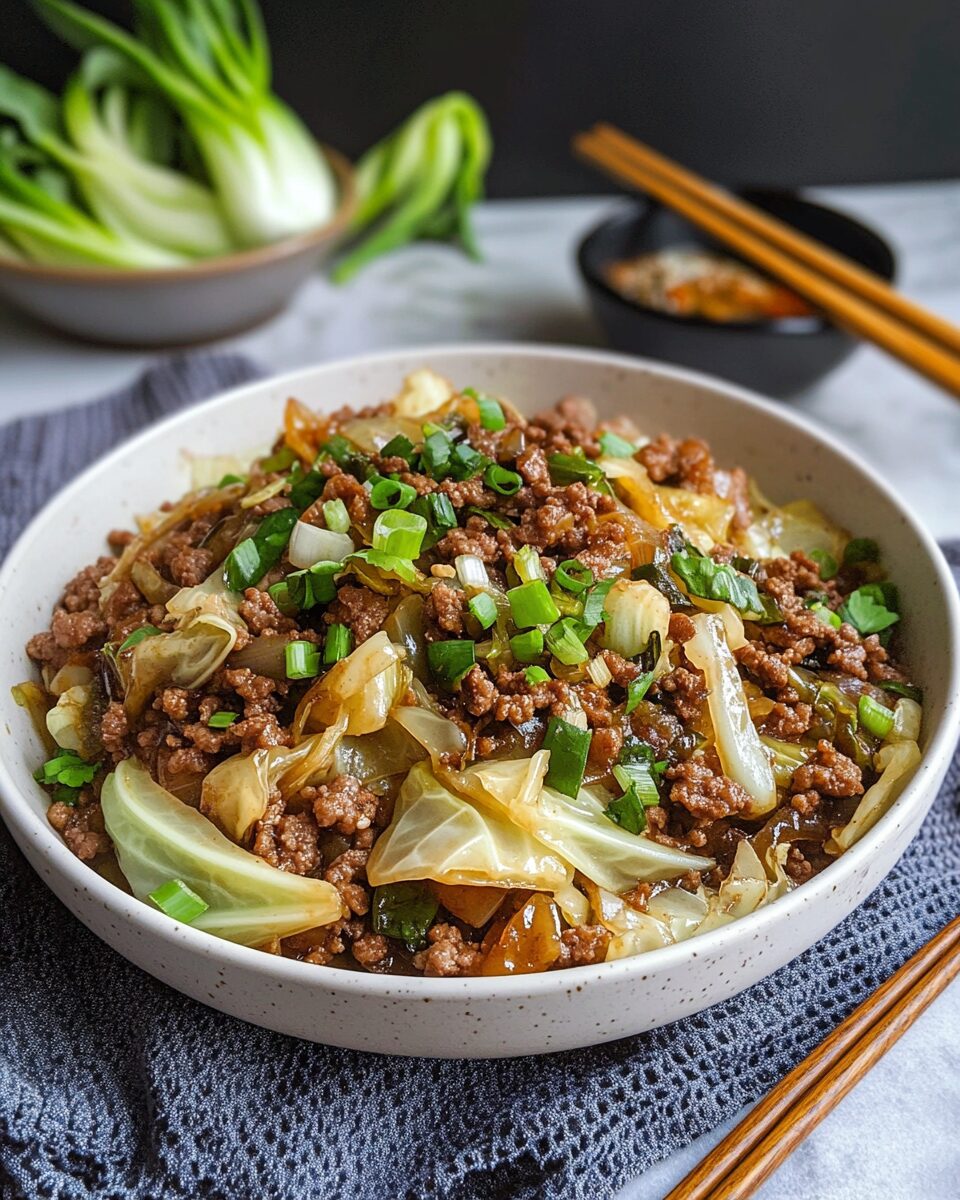 Low-Carb Mongolian Ground Beef and Cabbage