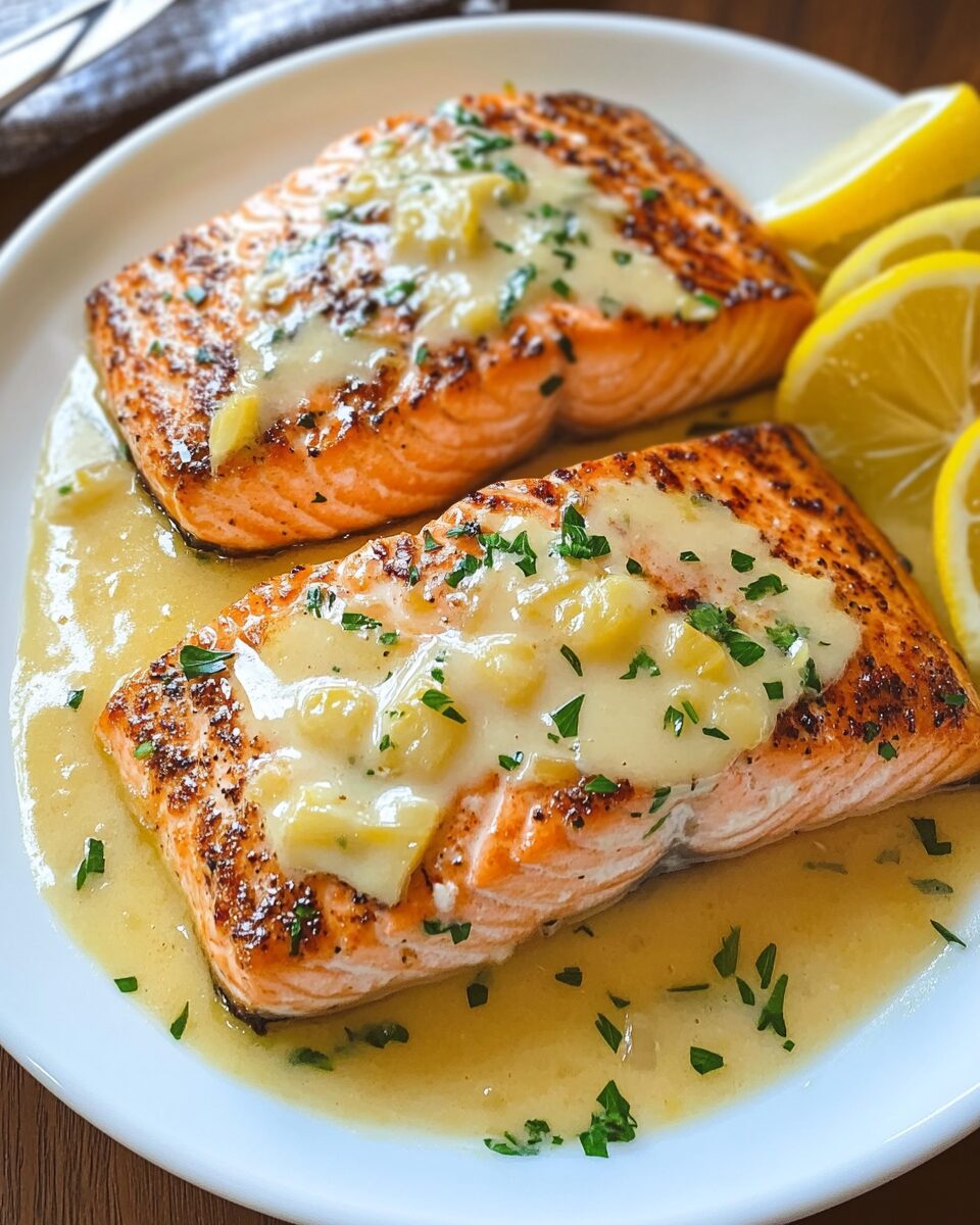 Salmon with Garlic Lemon Butter Sauce