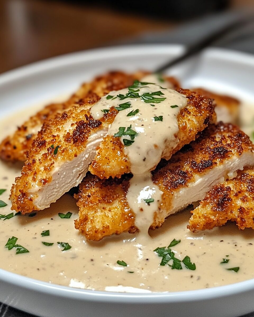 Parmesan Crusted Chicken with Creamy Garlic Sauce