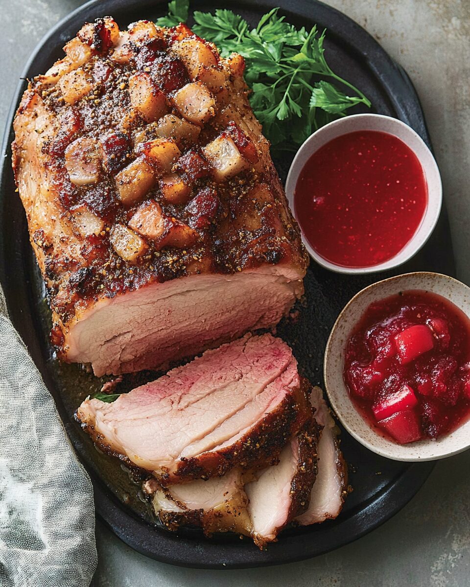 Spiced Roast Pork with Rhubarb Sauce