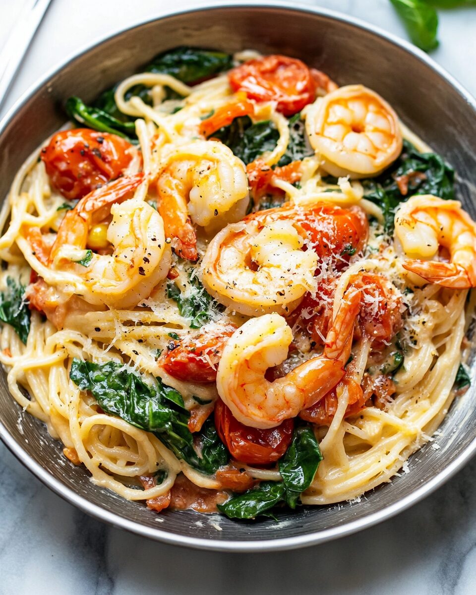 Creamy Tomato Spinach Shrimp Pasta
