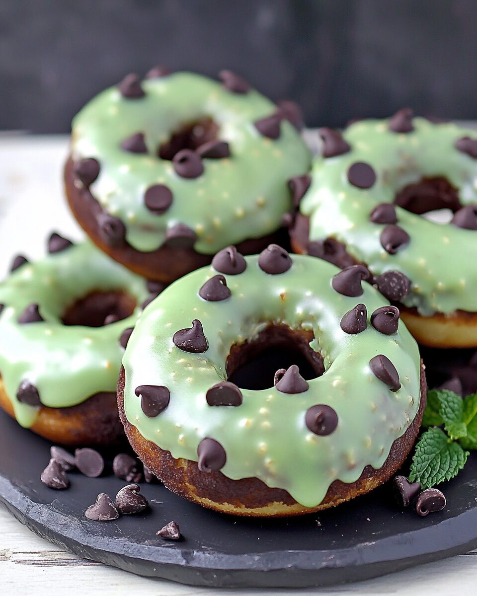 Baked Mint Chocolate Chip Donuts