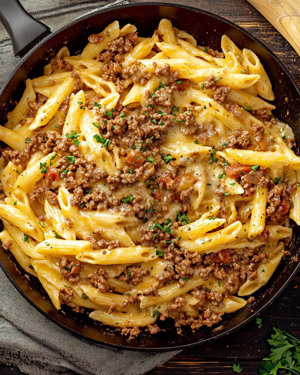 Cheesy Ground Beef Pasta Skillet