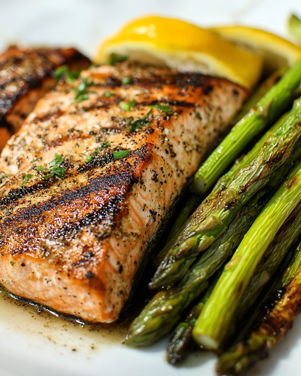 Grilled Tuscan Salmon and Marinated Asparagus