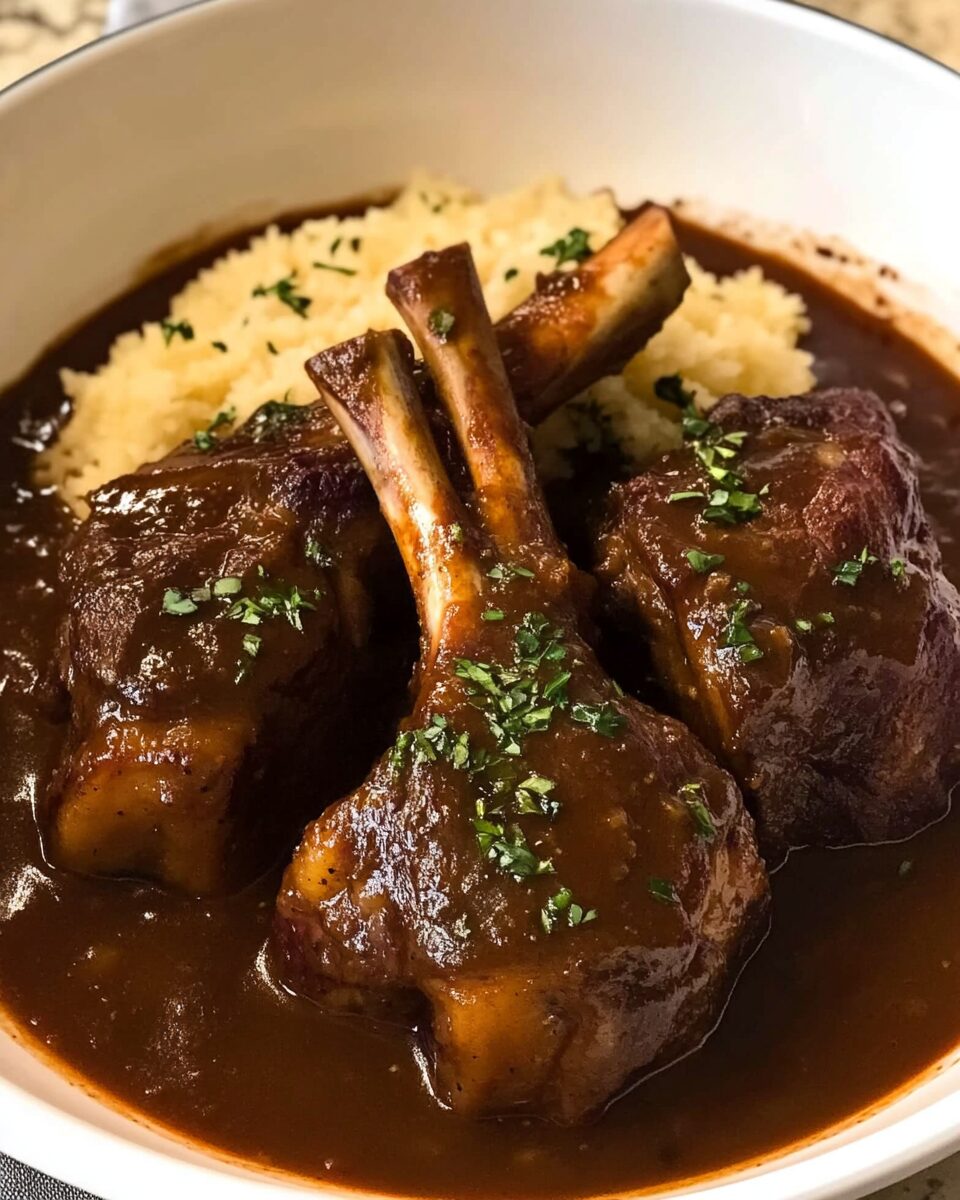 Slow Cooked Lamb Shanks in Red Wine Sauce