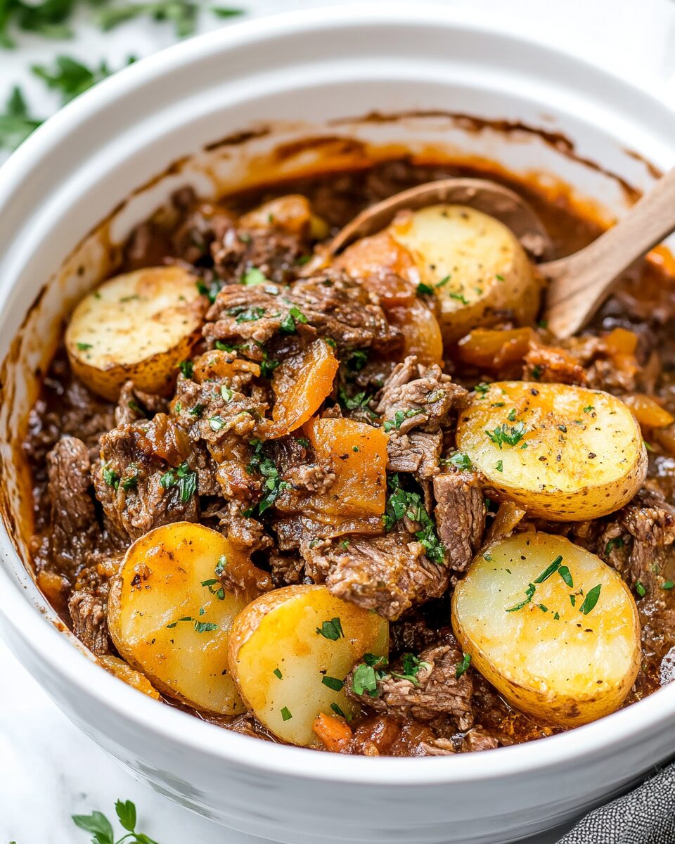 Slow Cooker Beef and Potato Au Gratin