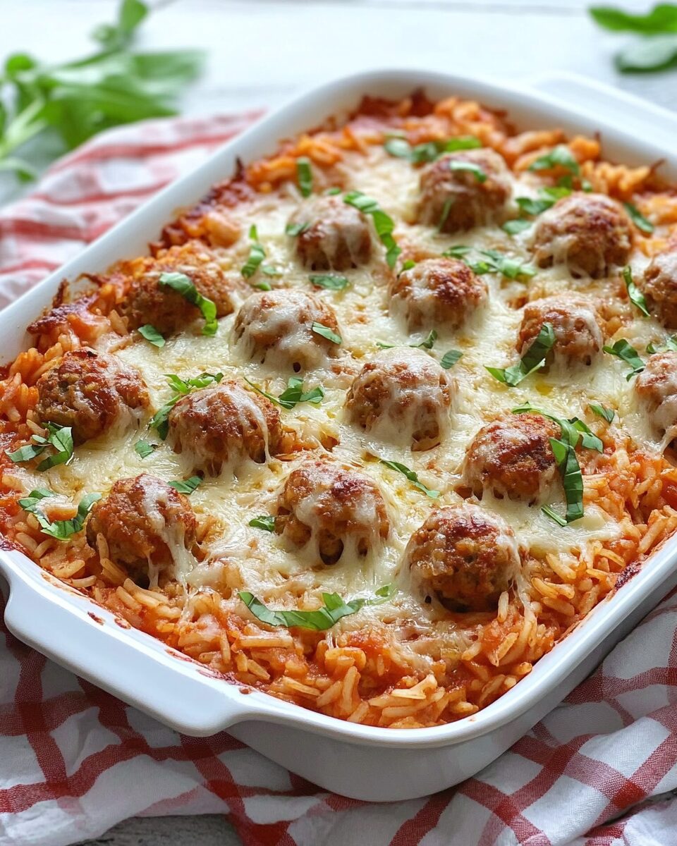 Cheesy Meatball & Rice Bake