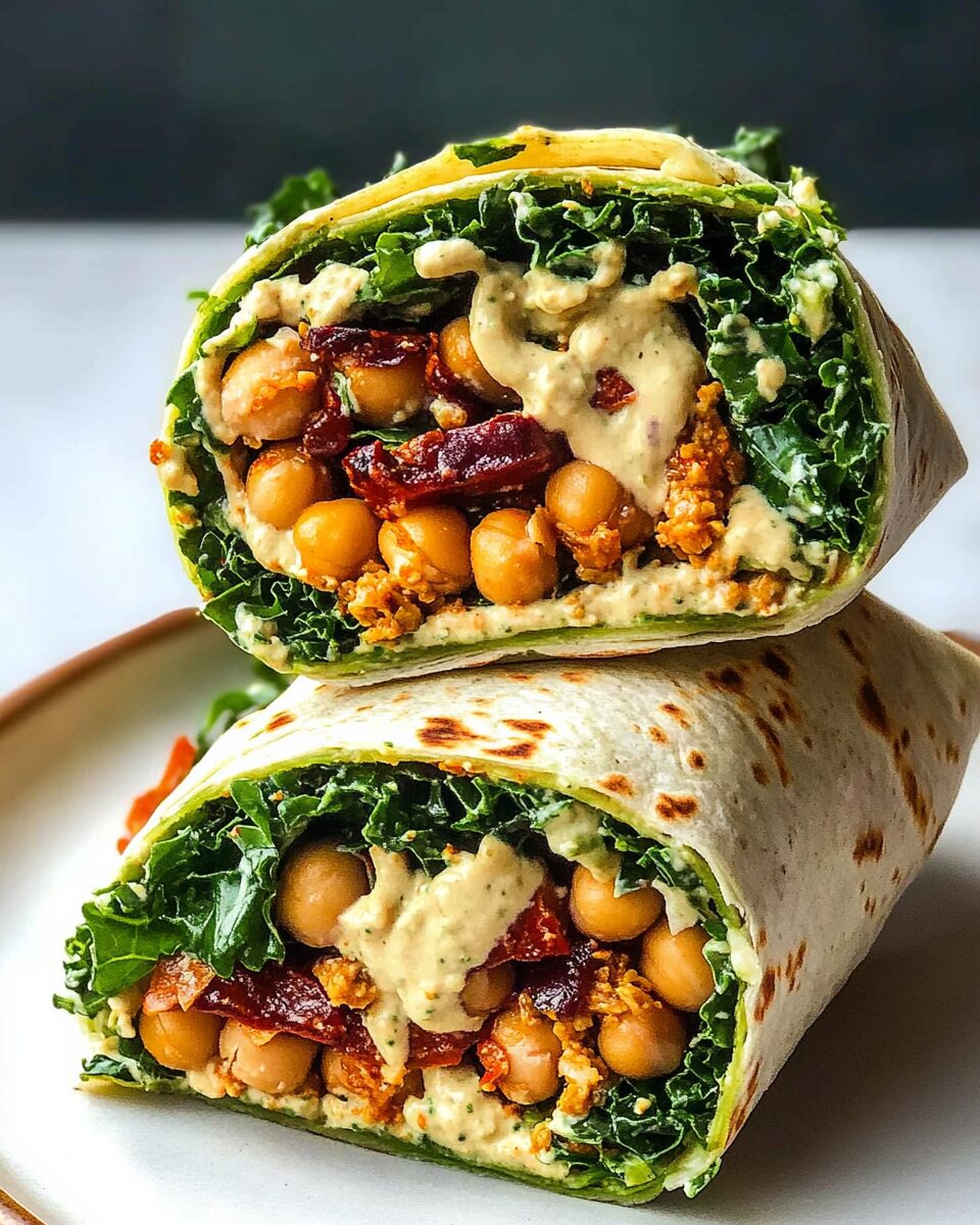 Spicy Chickpea Caesar Kale Wraps