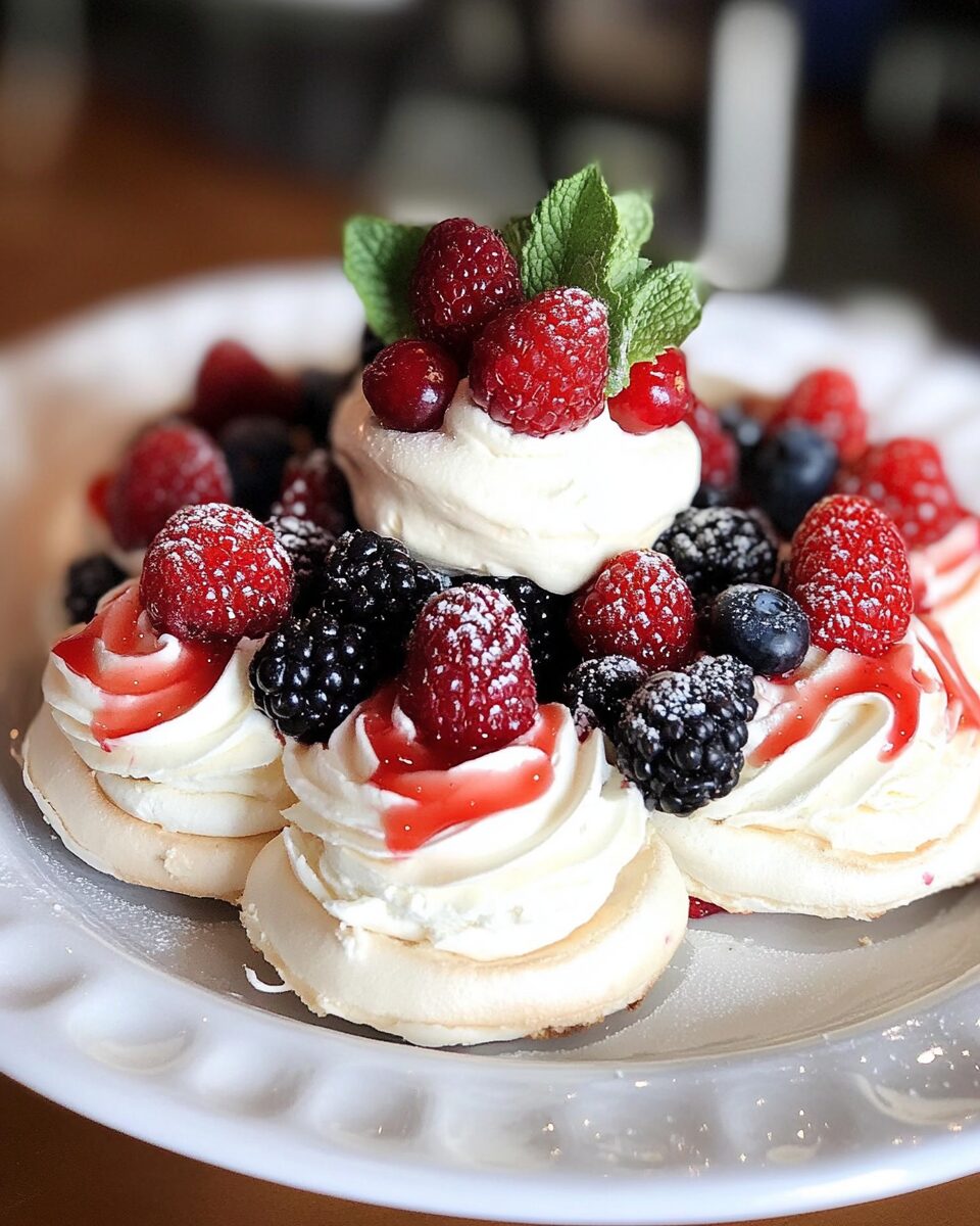 Pavlova with Mixed Berries and Whipped Cream
