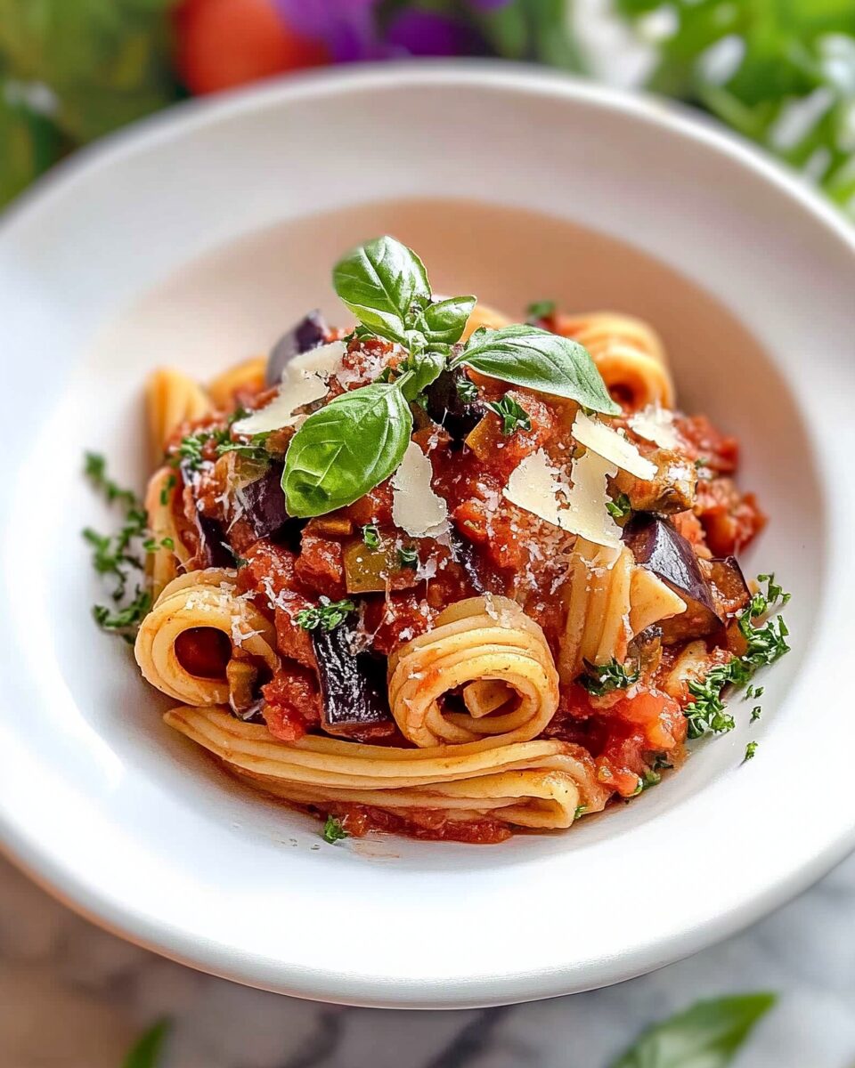 Sicilian Eggplant Pasta in Creamy Tomato Basil Sauce
