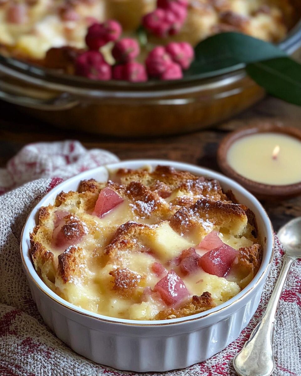 Rhubarb Bread Pudding with Orange Custard