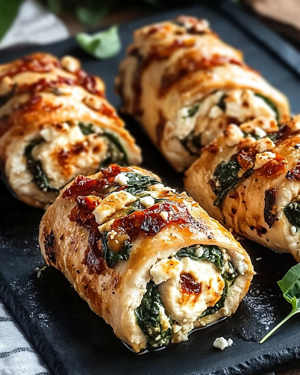 Chicken Rolls with Feta, Spinach & Sun-Dried Tomatoes