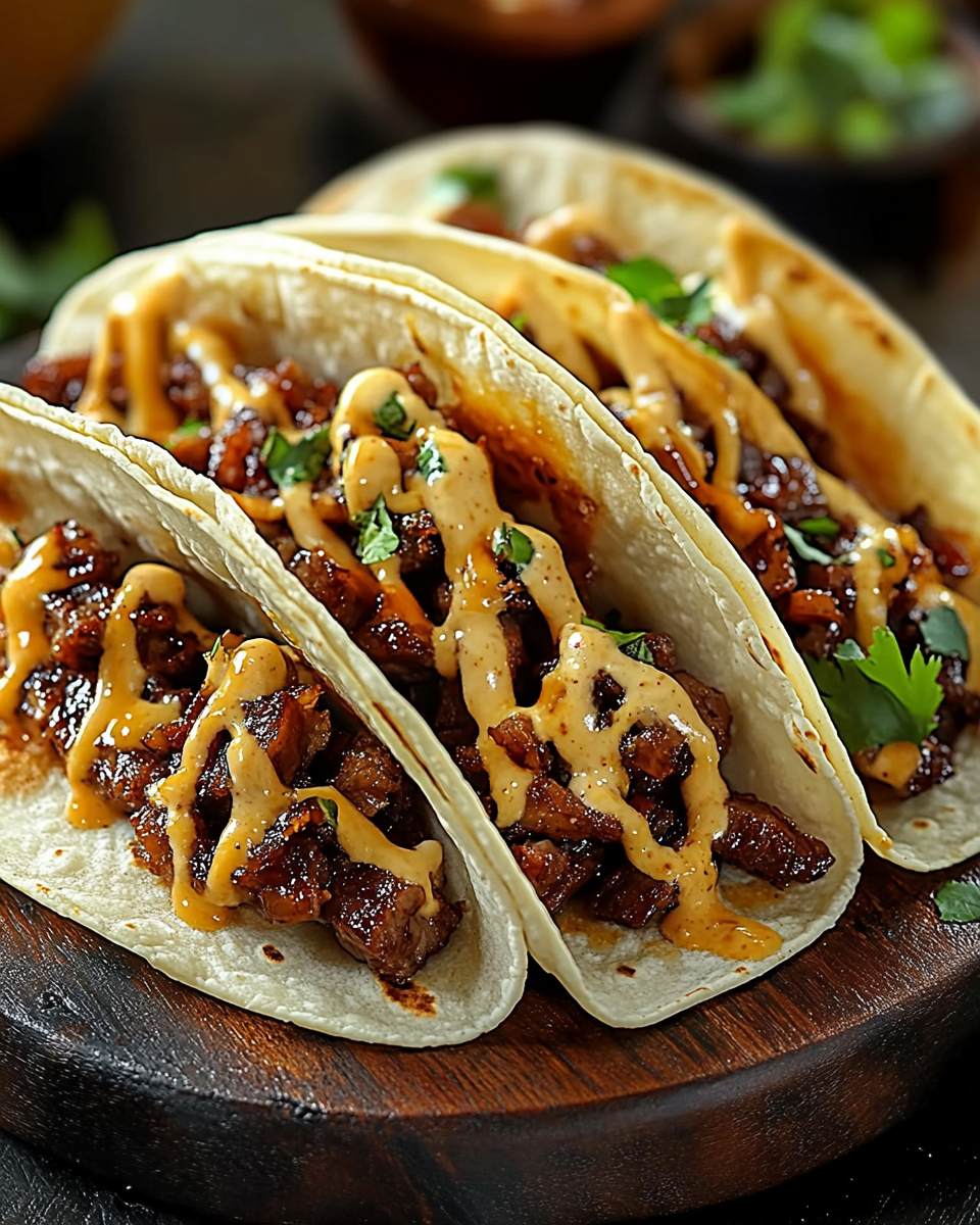 Garlic Butter Honey BBQ Beef Tacos