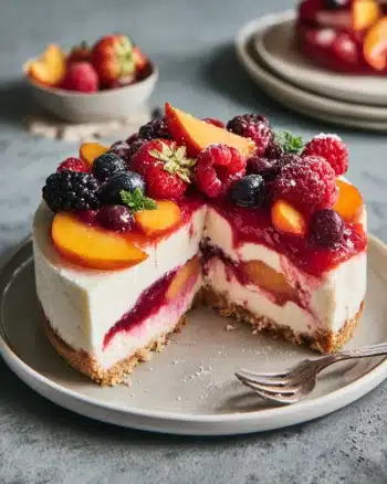 No-Bake Summer Berry and Peach Cheesecake