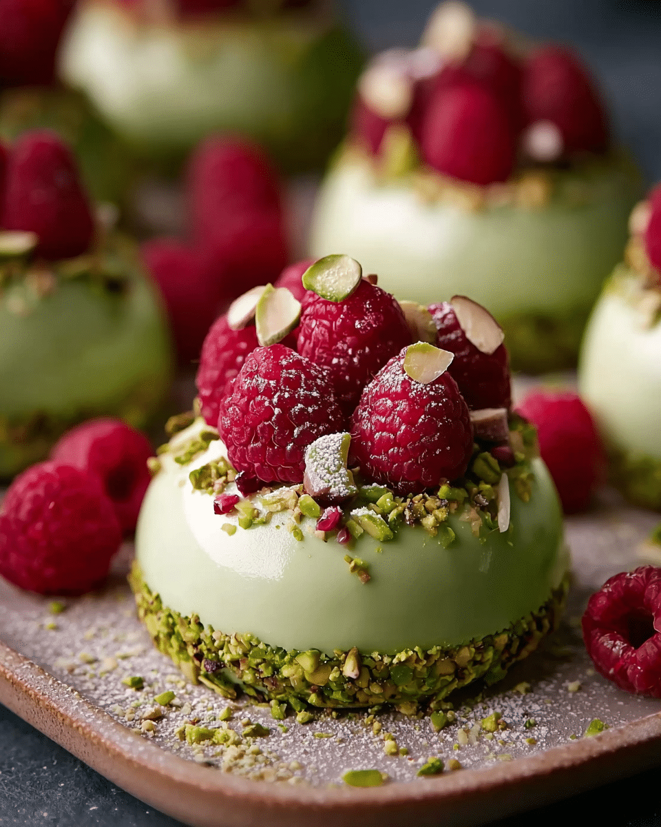 Pistachio Raspberry Cheesecake Domes
