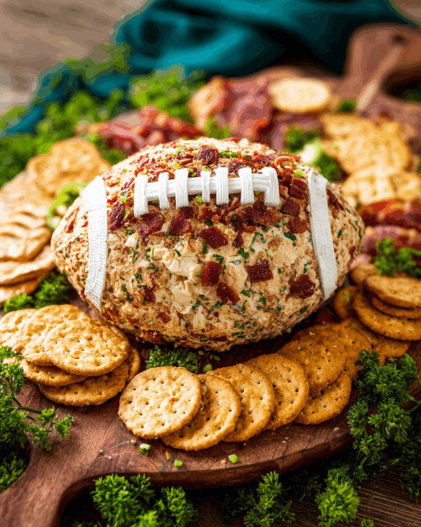 Football Cheese Ball with Bacon and Jalapeño