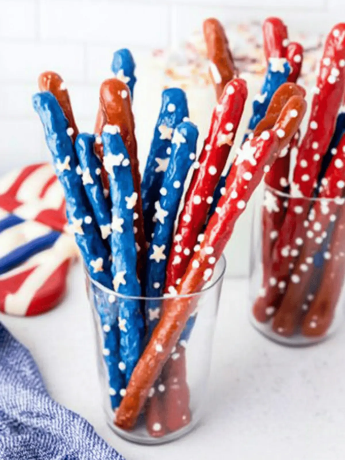 Festive Red, White, and Blue Pretzel Rods for Summer Fun