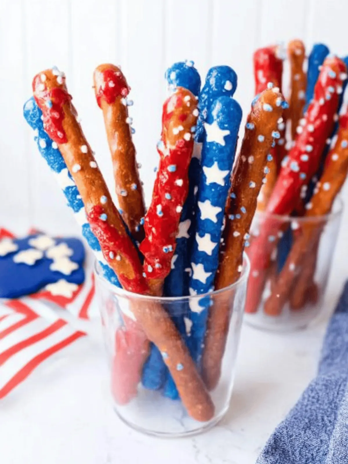Festive Red, White, and Blue Pretzel Rods for Summer Fun