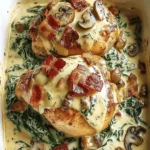 Smothered Chicken with Creamed Spinach, Bacon, and Mushrooms