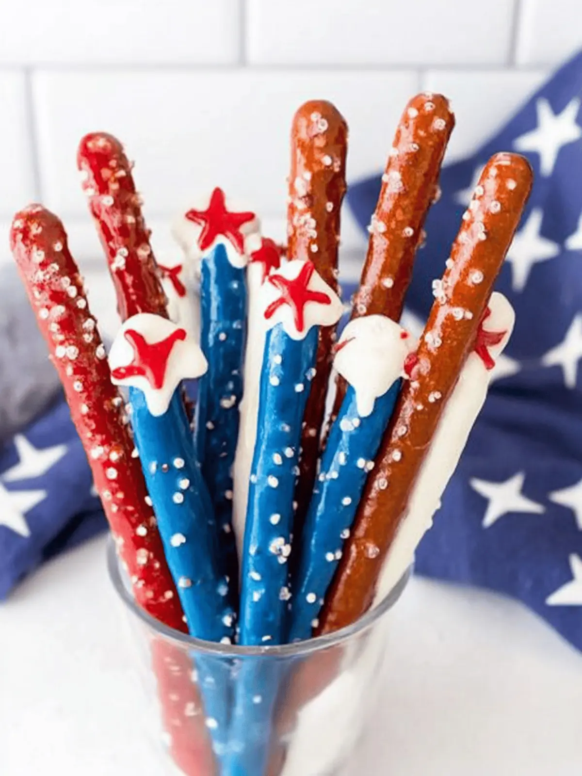 Festive Red, White, and Blue Pretzel Rods for Summer Fun