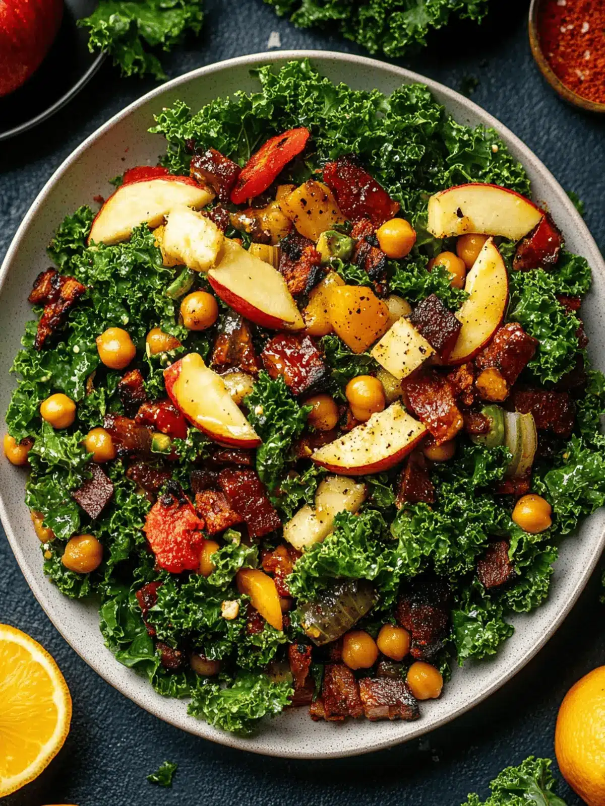 Fall Harvest BBQ Chickpea Kale Salad with Honey Mustard Dressing