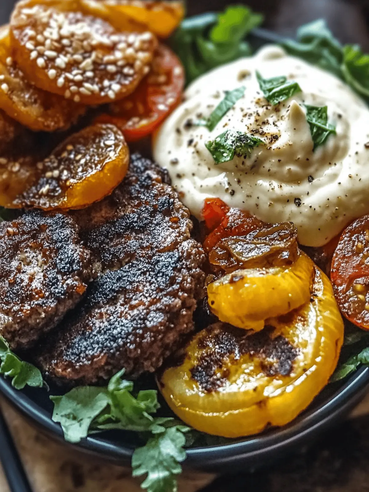 Burger Bowls with Caramelized Onion Aioli