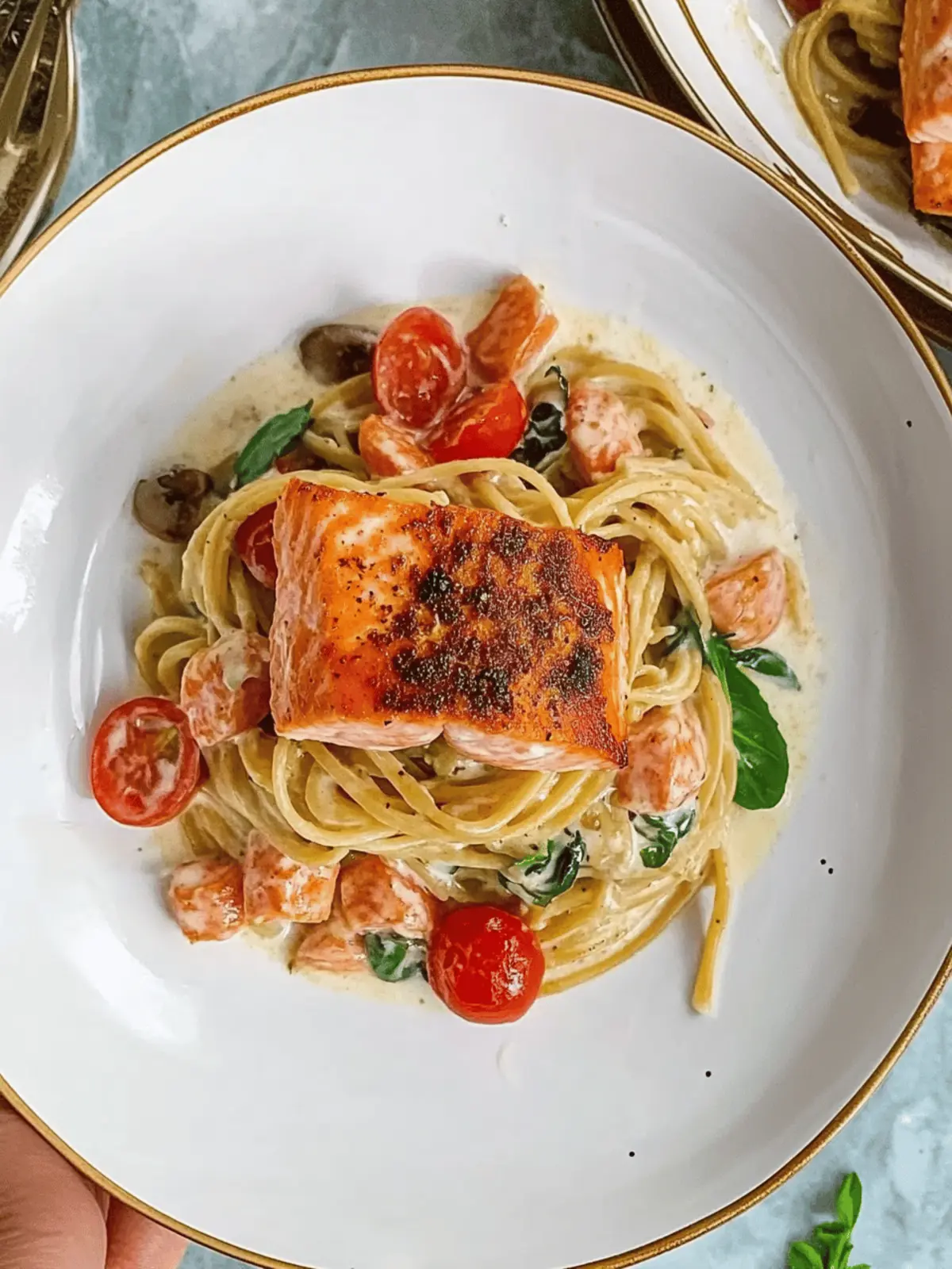 Healthy & Creamy Tuscan Salmon Pasta