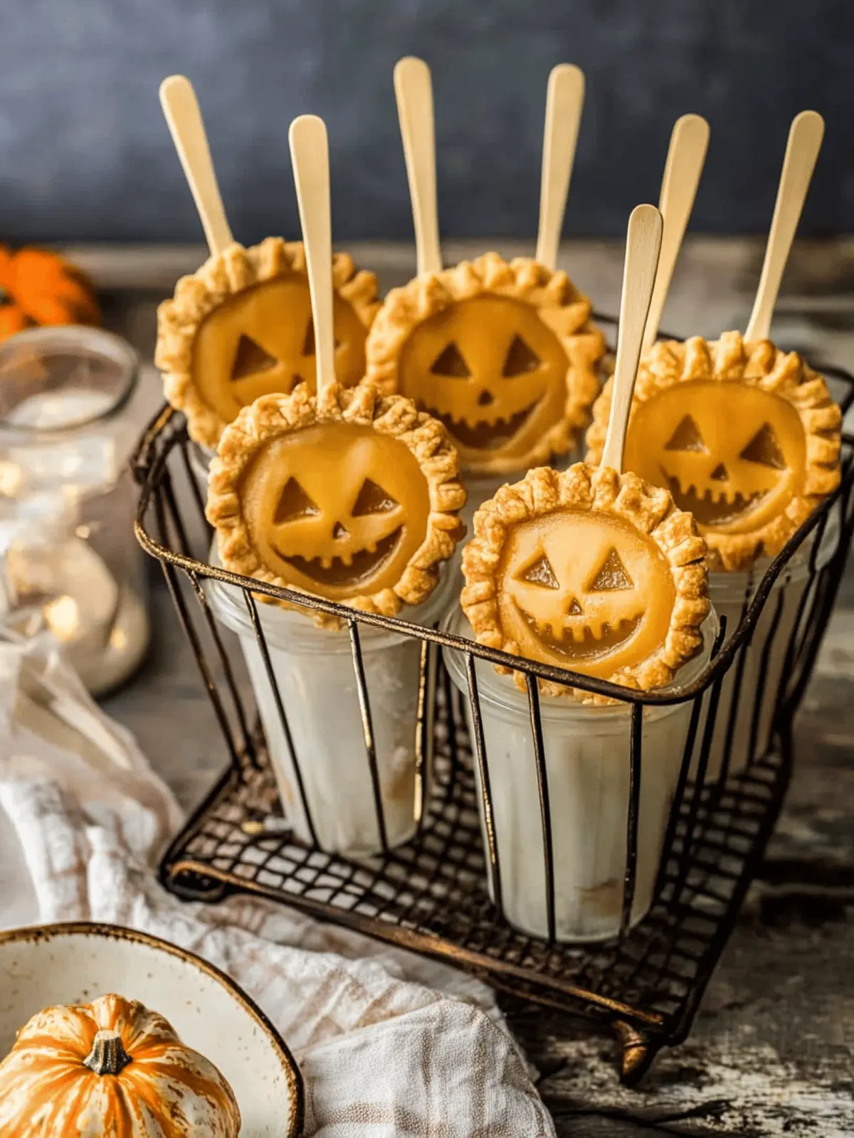 Jack o’Lantern Mini Pumpkin Pie Pops