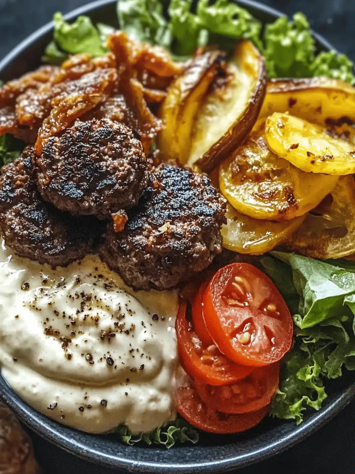 Burger Bowls with Caramelized Onion Aioli