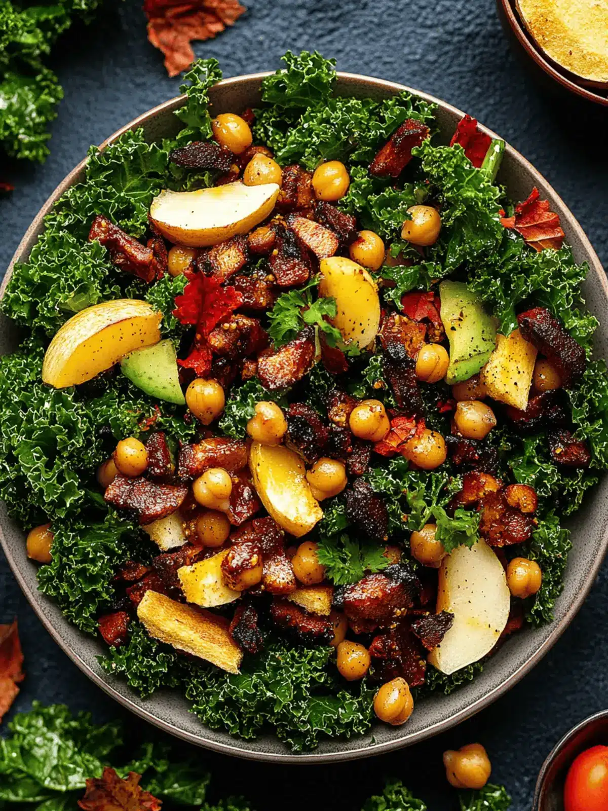 Fall Harvest BBQ Chickpea Kale Salad with Honey Mustard Dressing