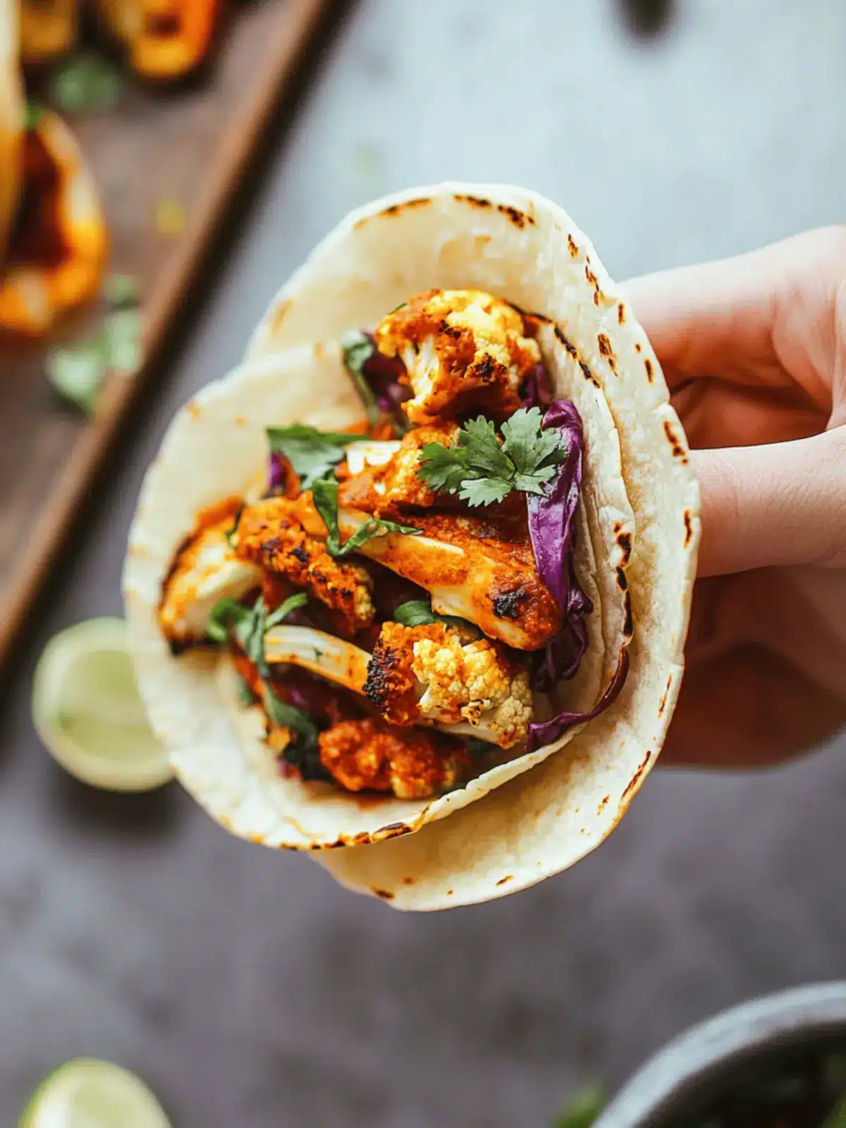 Roasted Cauliflower Tacos with Chipotle Romesco