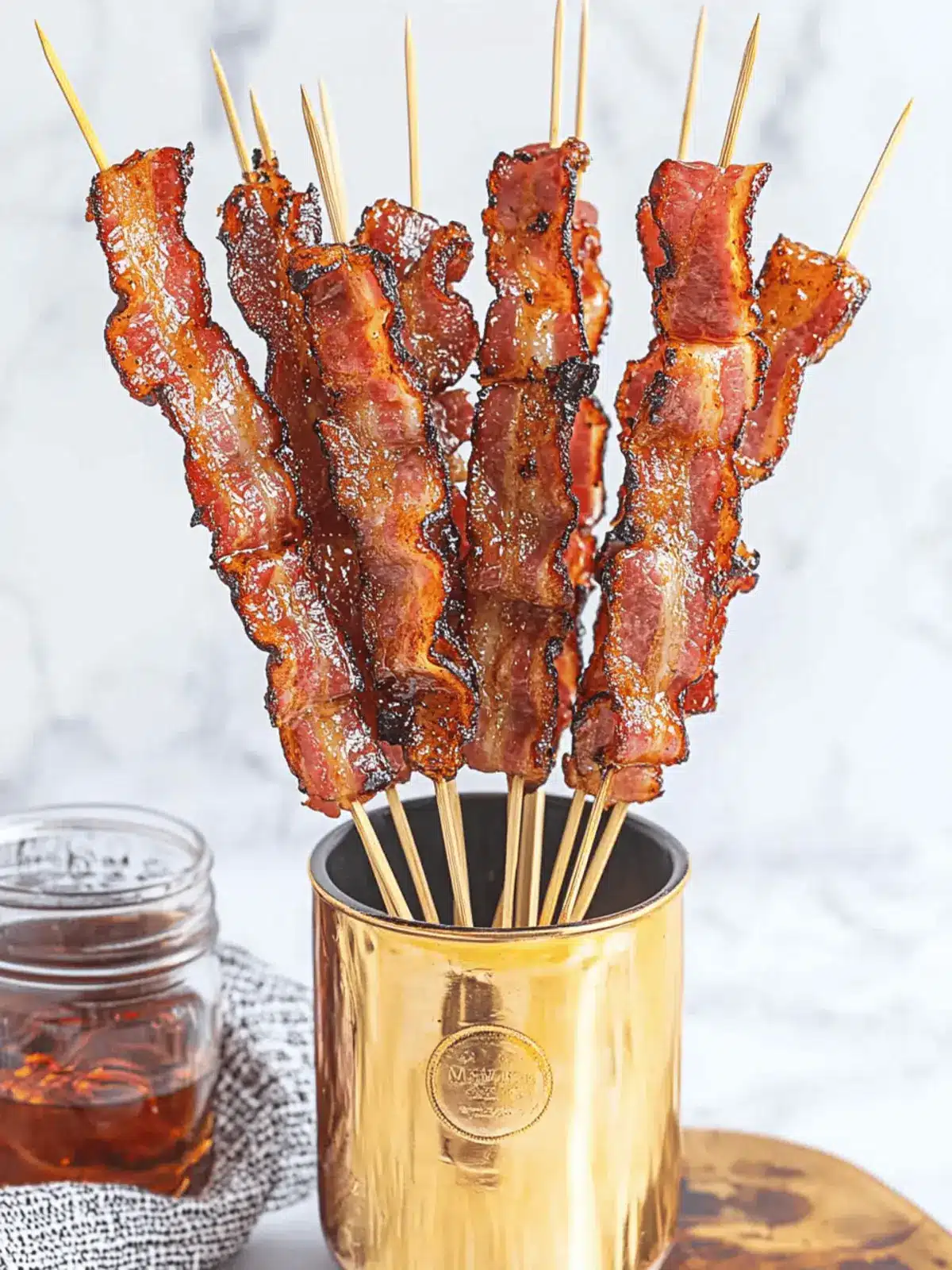 Brown Sugar Bourbon Candied Bacon Skewers