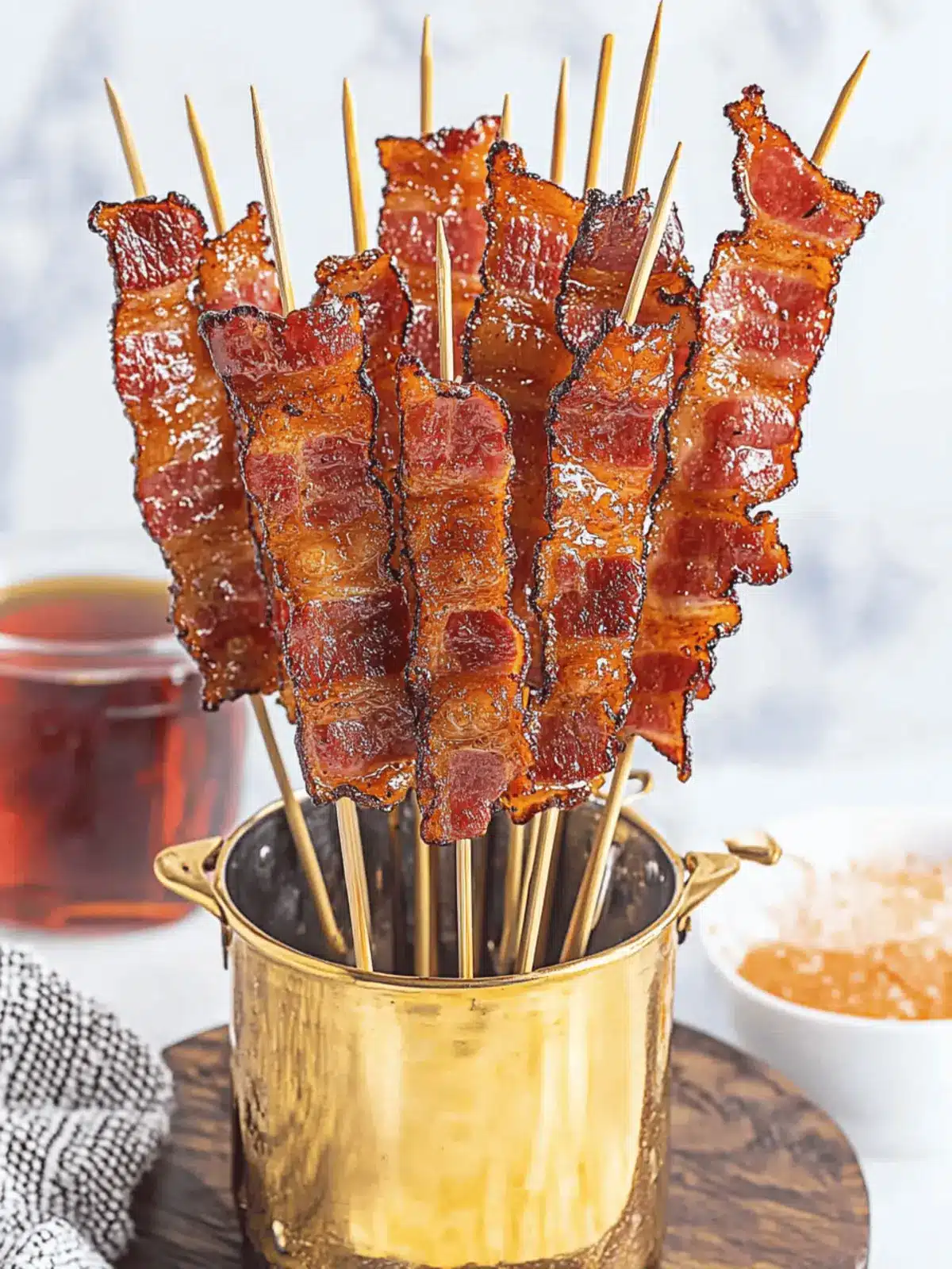 Brown Sugar Bourbon Candied Bacon Skewers
