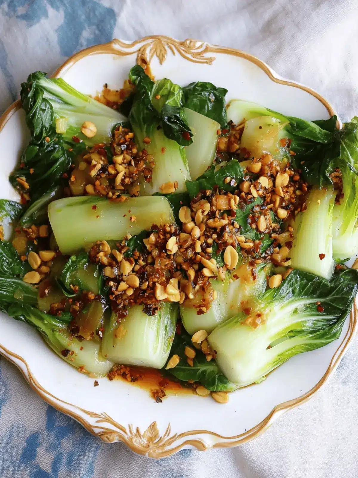 Steamed Bok Choy with Asian Sauce and Peanuts