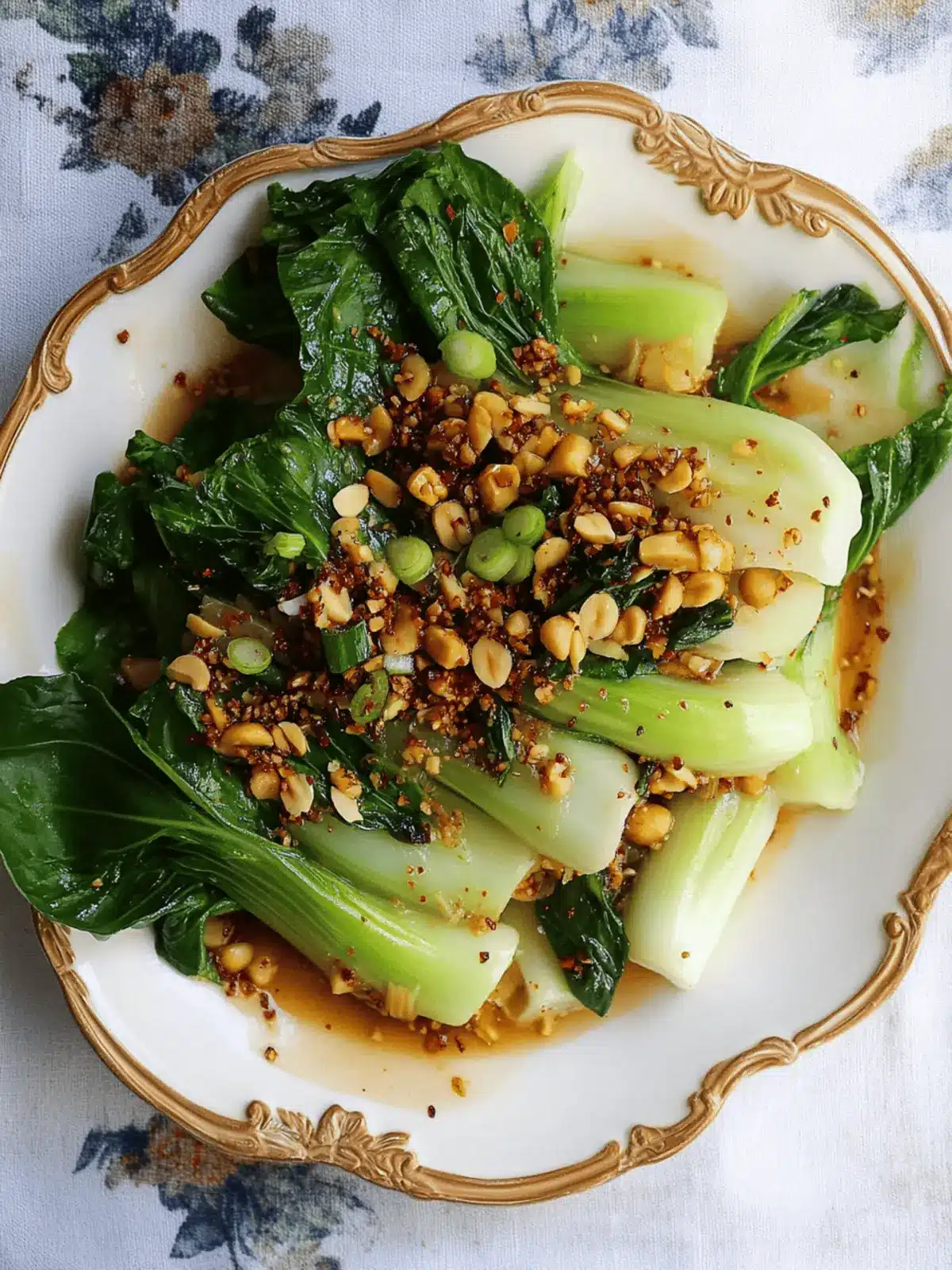 Steamed Bok Choy with Asian Sauce and Peanuts