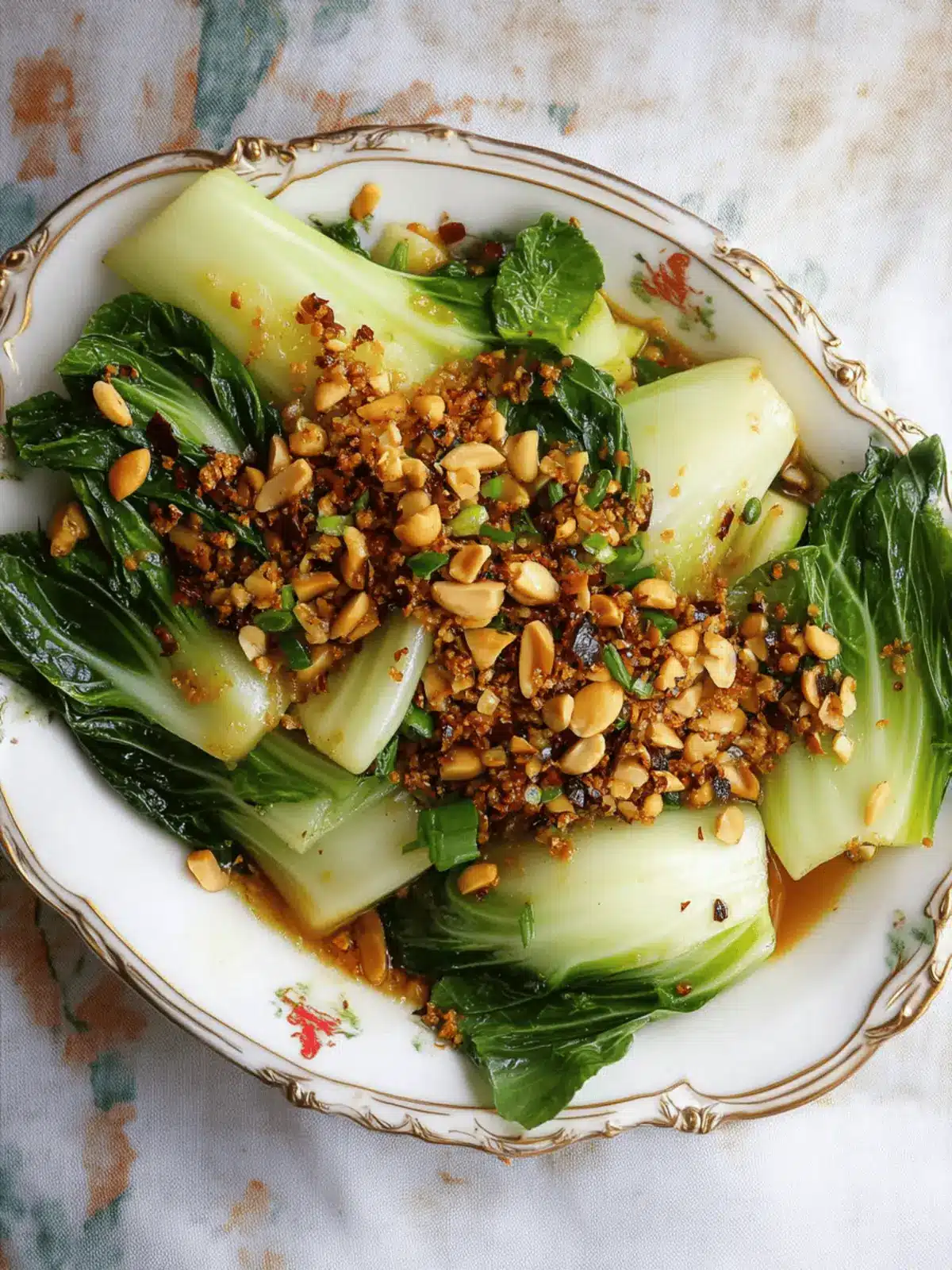 Steamed Bok Choy with Asian Sauce and Peanuts